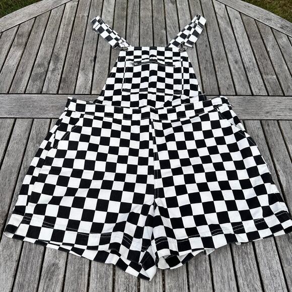 Forever 21 Pants - Forever 21 Women’s 0X Shortalls Black White Checkerboard Overalls 100% Cotton